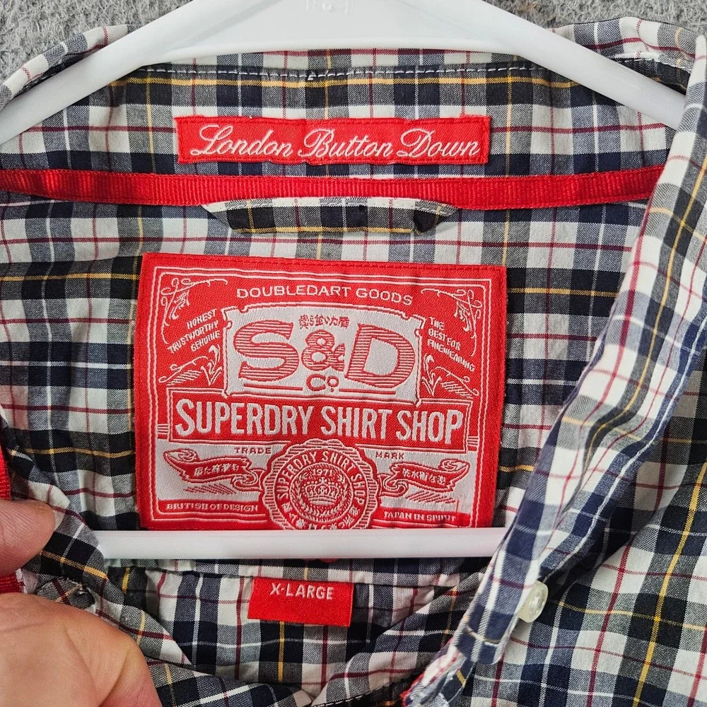 Superdry London Button Down Shirt Mens XL Plaid Long Sleeve Cotton‎